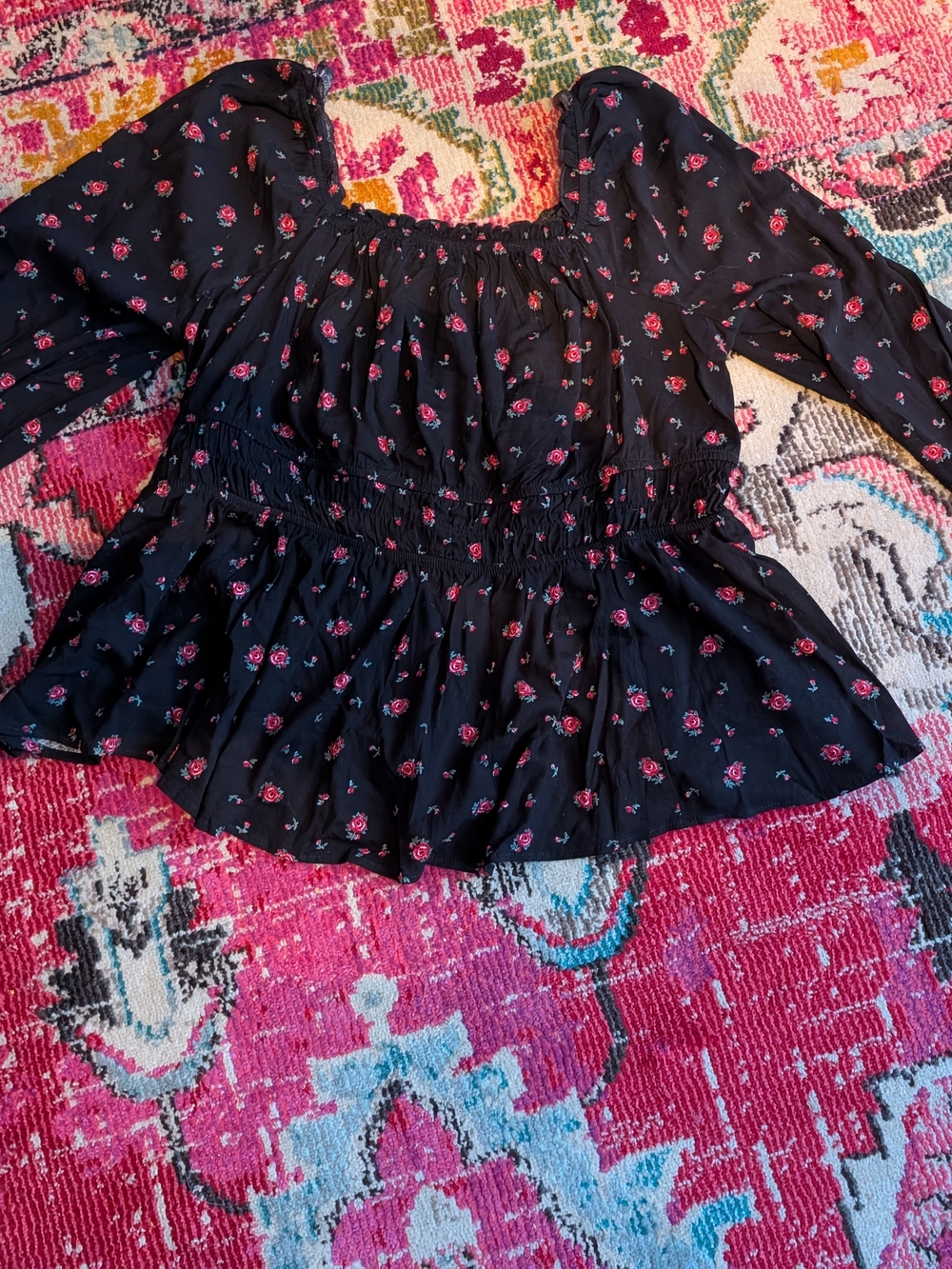 torrid Black Top with Pink Rose Accent